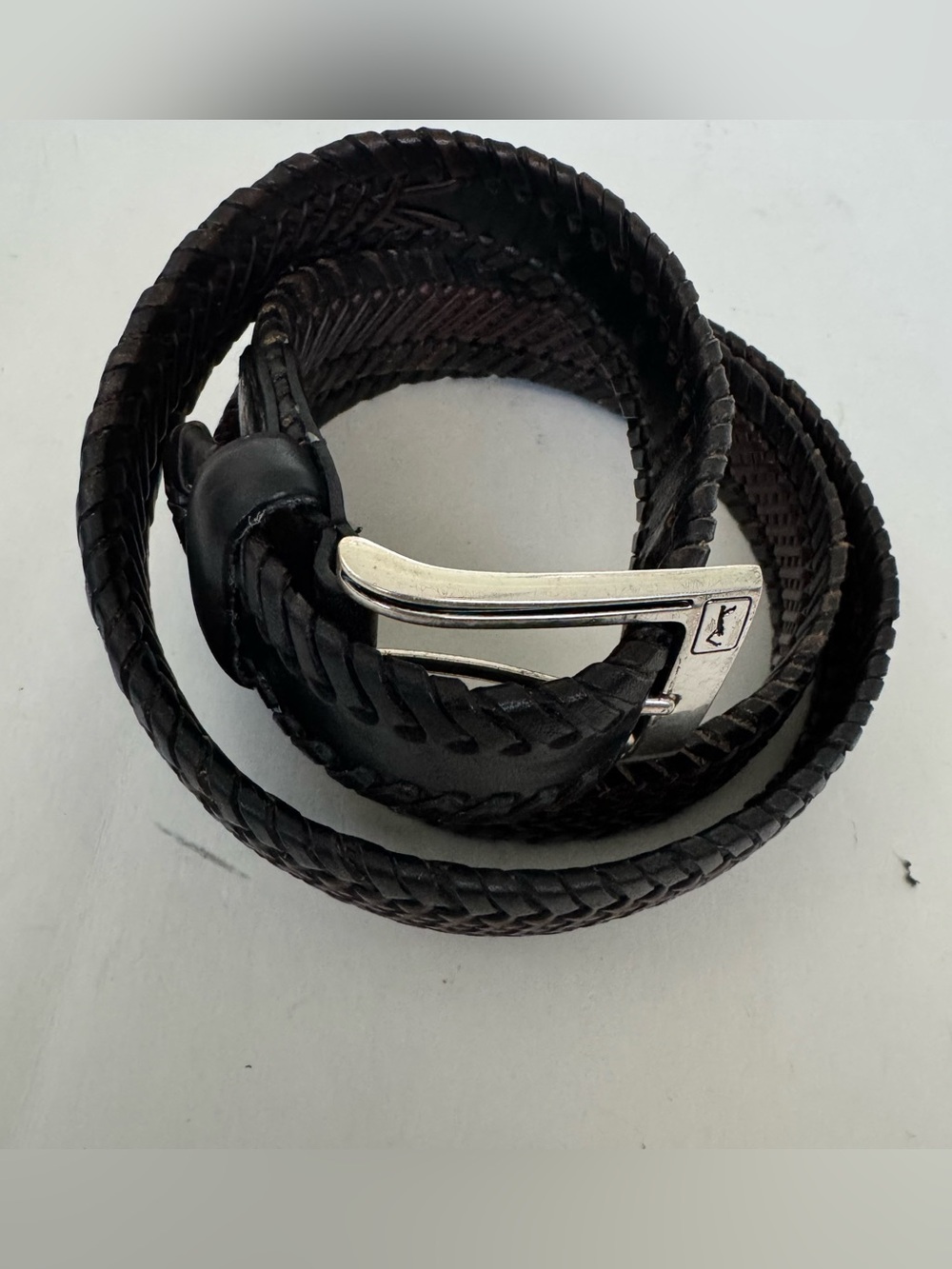 PGA Tour Braided Woven Top Grain Leather Belt Black Silver Buckle Western Men 40
